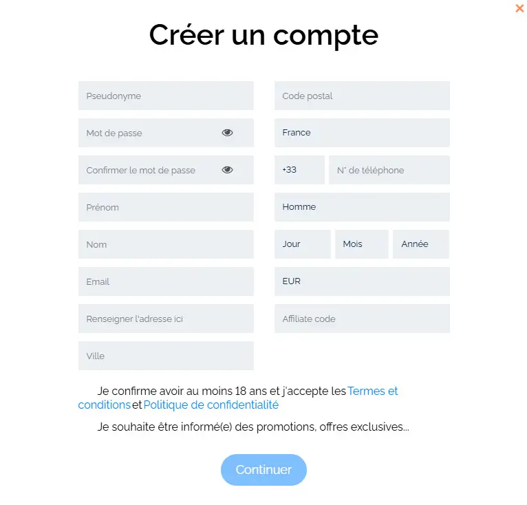 Processus d'inscription Cas2Bet Casino